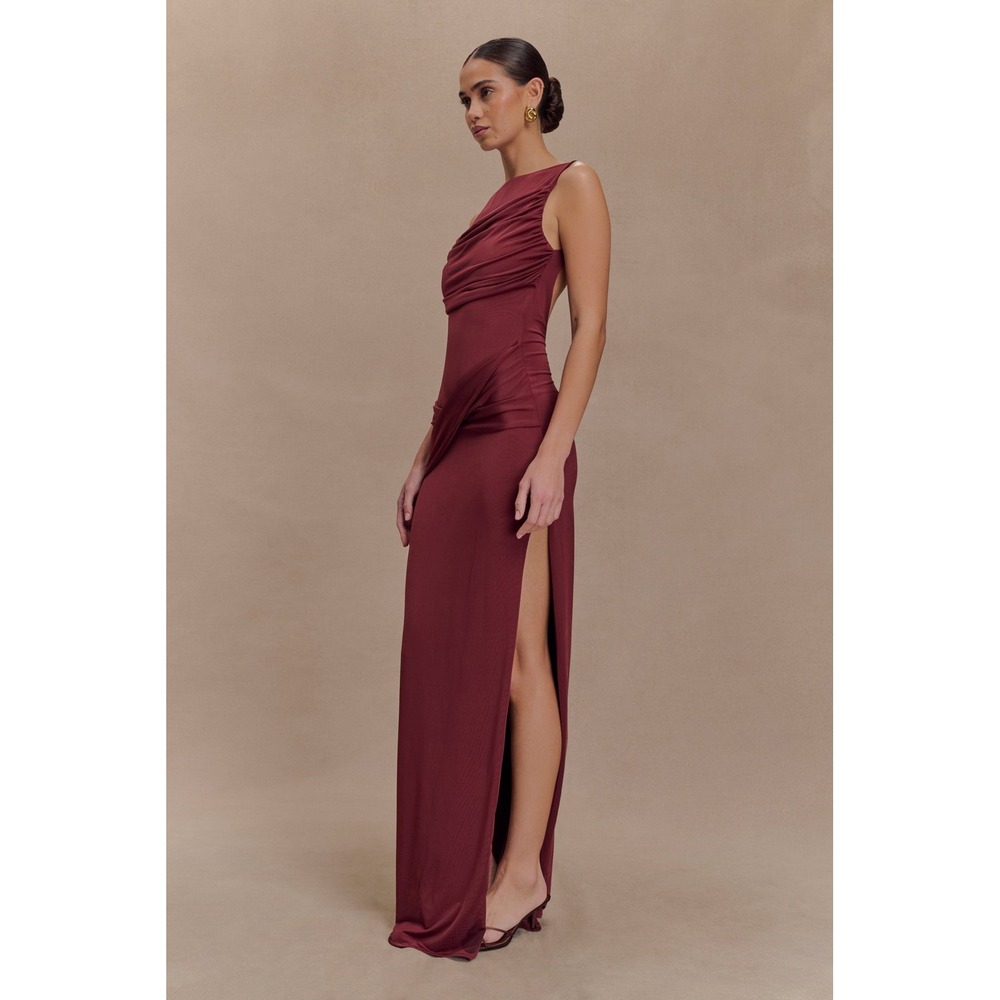 MESHKI Henley Slinky Drape Maxi Dress Wine Small New With Tags - Picture 3 of 8